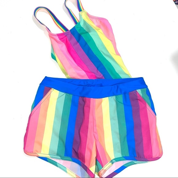 Lands' End Other - Lands’ End Rainbow Striped One Piece Swimsuit and Board Shorts